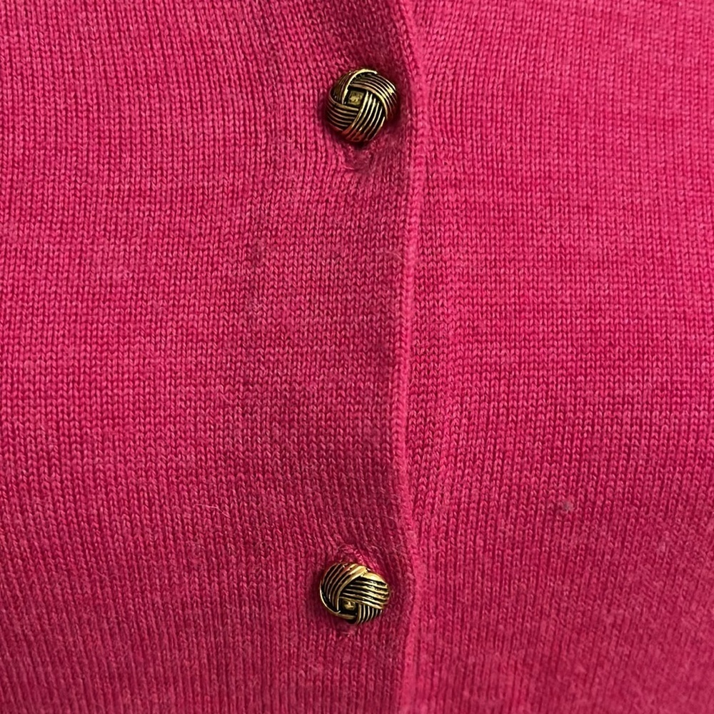 Talbots merino wool pink cardigan w/gold buttons and grosgrain ribbon Sz Small - Picture 2 of 7